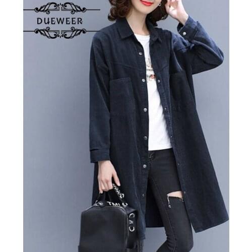 Trench Coats Women Loose Solid Corduroy Single Breasted Side-slit Trendy Korean Style Leisure Thin Simple Womens Plus Size 5XL