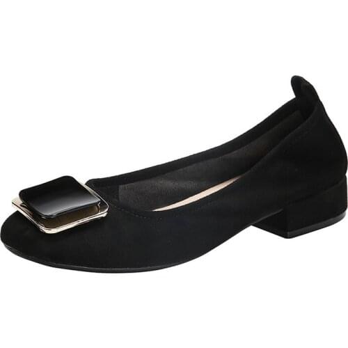 Womens Pumps Female Wedding Party Office Shoes Metal Decoration Faux Suede Pointed Toe Ladies Black Heels