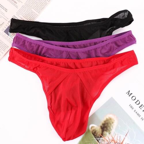 Ultra-thin Sexy mens thong transparent network yarn low waist underwear sexy underwear the temptation T pants G-string Thongs