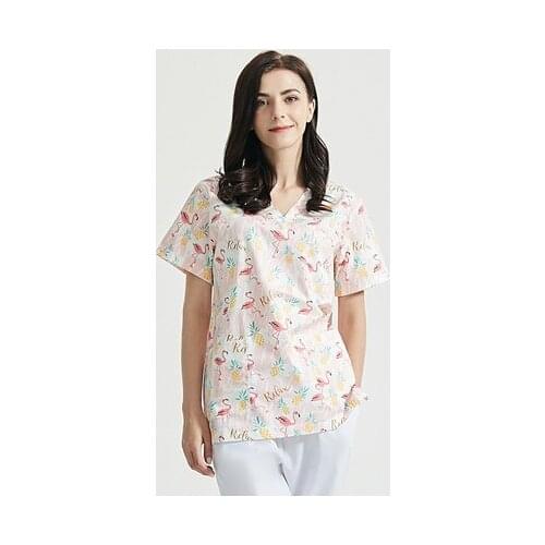 Nurse Uniform Women Plue Size Animal Print Casual Short Sleeve V-neck Carer Top Fashion Summer Sexy Medical Uniform