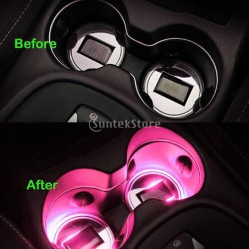 2 Pieces Universal Solar Cup Holder LED Light Pad Interior Decoration Pink
