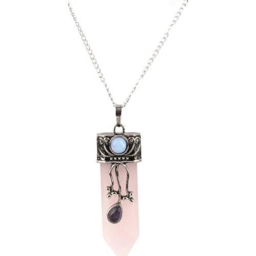 New Arrival Silver Color Chain Metal Alloy Pink Crystal Pendant Necklaces for Women Fashion Statement Jewelry Party Gift