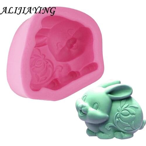 1Pcs 3D Rabbit silicone fondant cake molds easter bunny chocolate mould baking tools animal resin mould D0292