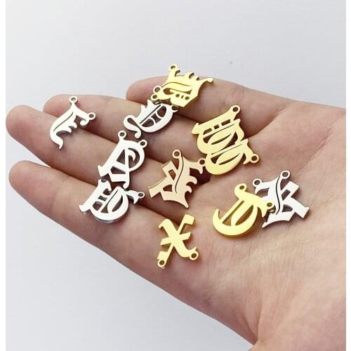 10pcs/Lot Stainless Steel Mirror Polish Vintage Alphabet Initials Charms Connectors Two Holes From A-Z For DIY Jewelry Making