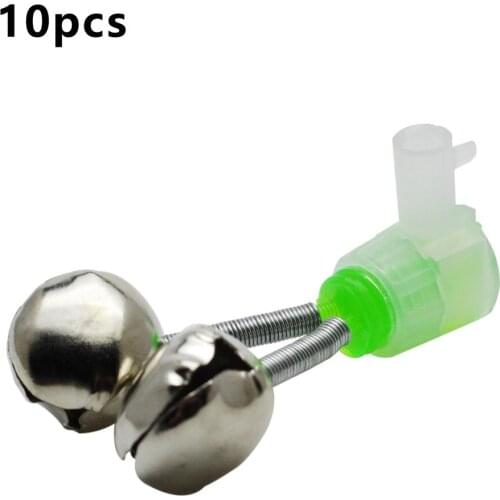 10pcs/lot Fishing Bite Alarms Fishing Rod Bell Rod Clamp Tip Clip Bells Ring Green ABS Fishing Accessories Outdoor Fishing Gear