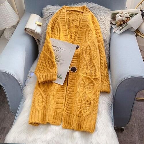 2020 Long Cardigan Women Sweater Autumn Winter Long Sleeve Knitted Sweater Jacket Loose Ladies Jacket Cardigans Blue Red