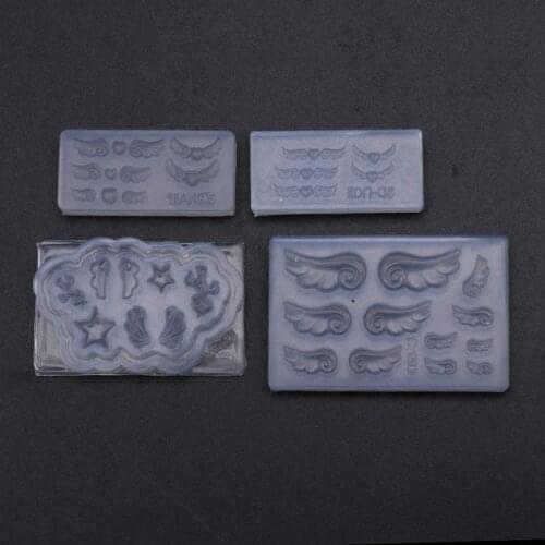 4Pcs Mini Heart Wings Resin Earring Pendant Mold Nail Art Template Silicone Mold Hot
