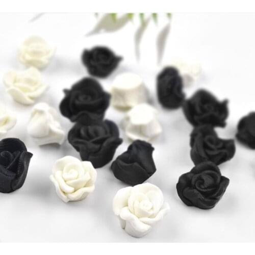 5Pcs/box Black & White Nail Art 3D Fimo Rose Flower Acrylic UV Gel Emboss Sculpture Flowers Charm Beauty Manicure Accessories