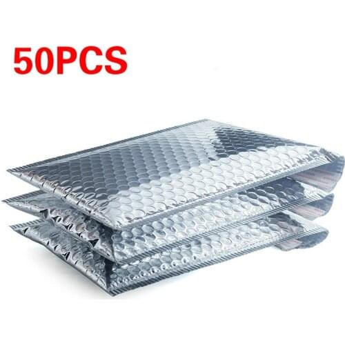 50X Sliver Packaging Shipping Bags Bubble Mailers paper Padded Envelopes Gift Holders Bubble Mailing Envelope Bag 20*28+4cm