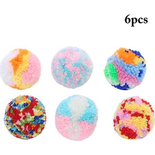 6PCS Cat Toy Interactive Colorful Fuzzy Cat Pompom Balls Fun Kitten Favorite Toys Cat Toys Ball Juguetes Para Gatos Pet Supplies