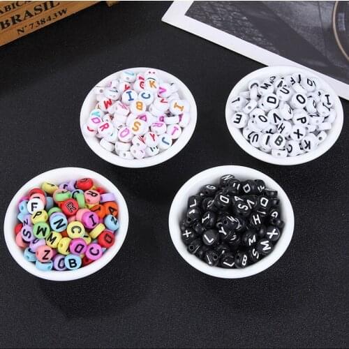 DIY Bracelet Accessories Mixed Color Letter Acrylic Beads Round Flat Alphabet Loose Spacer Beads For Jewelry Making Handmade