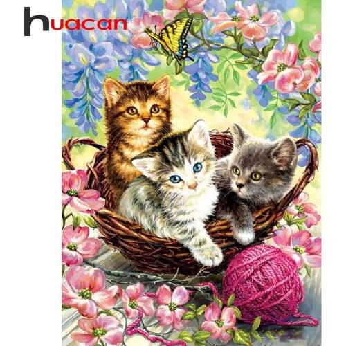Huacan Diamond Painting Full Square New Arrival Animal Art Kits Decor For Home Diamond Mosaic Sale Cat Pictures Of Rhinestones