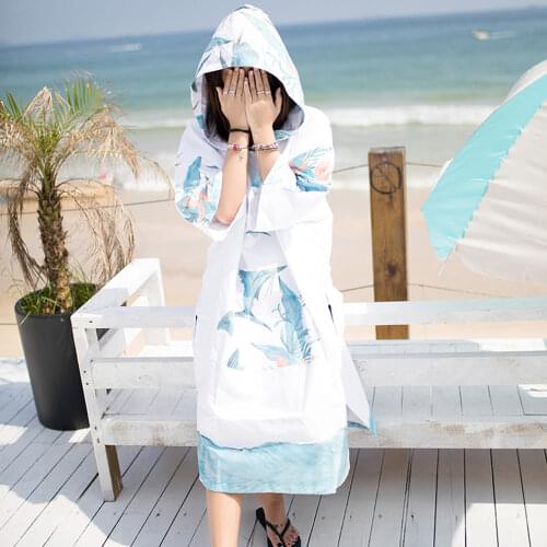 Nu-June Microfiber Printing Changing Robe Bath Towel Outdoor Hooded Beach Poncho Towels Women Man Swimming Diving Bathrobe Cloak
