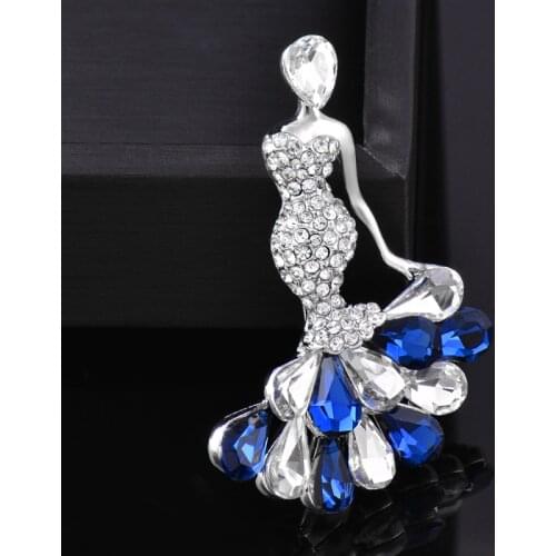 KIOOZOL Mermaid Elk Style Blue Rhinestone Solid Brooch For Women Animal Style Vintage Jewelry Accessories 046 KO3