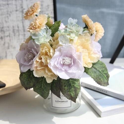 Tea Roses Bunch Artificial Flowers for Farmhouse Home Decor Fake Floral DIY Wreath Wedding Road Guide Decor Bride Bouquets