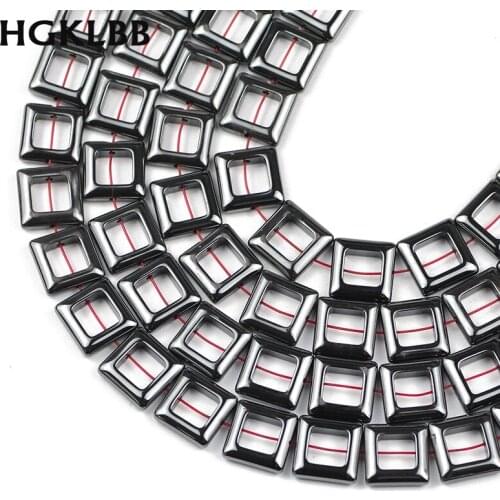 HGKLBB Natural Stone Big hole Square Black Hematite Spacer Loose Beads For Jewelry Making Diy bracelet necklace accessories 14MM
