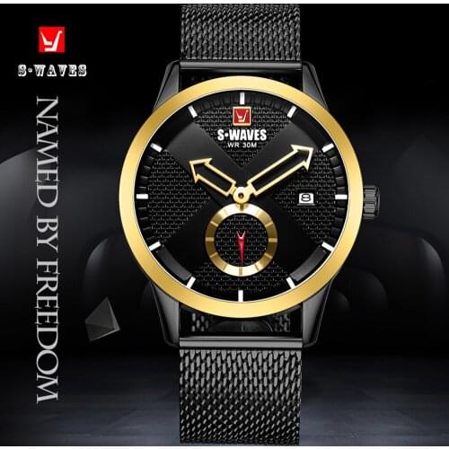 SWAVES Quartz Man Watch 2019 Army Stainless Steel Men Sports Watches Water Resistant Gold Black Wrist Watch Men Date Clock Men