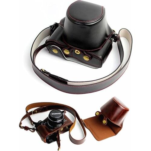 Pu Leather Camera Bag Case For Olympus PEN-F PEN F P protective cover shell With Battery Opening+Shoulder Strap