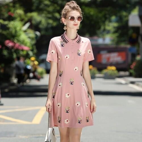 DIDABOLE Designer Summer High Quality New WomenS Fashion Casual Holiday Party Elegant Vintage Short Sleeve Embroidery Dress