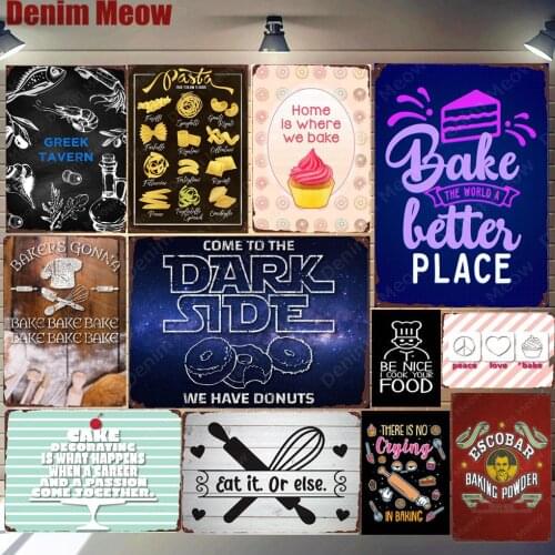 Home Is Where We Bake Plaque Pasta Art Tin Signs Kitchen Cafe Restaurant Decoration Cupcake Donuts Metal Poster Home Decor MN161