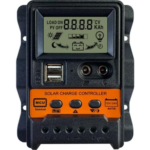 Dual USB Solar Charge Controller 12V 24V Solar Panel Battery Controller Charger Regulator with Power-off Memory Function