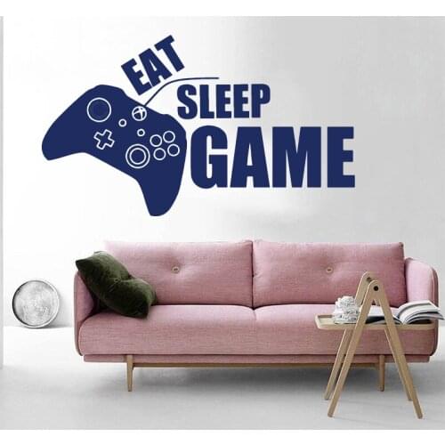 Eat Sleep Game Wall Sticker Boy Room Kids Room Gamer Player Xbox Gamepad Wall Decal Bedroom Playroom Vinyl