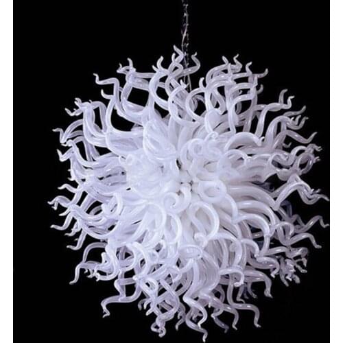 European Murano Blown Glass Modern Chandelier Round LED Light Source 100% Handmade White Glass Chandelier for Sale