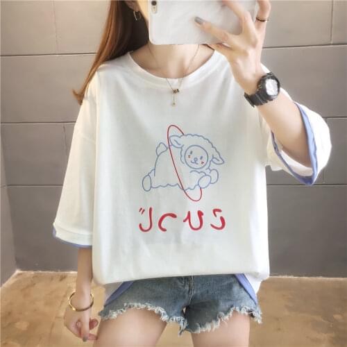 Oversized T Shirt Women Summer cartoon Print Tshirt Fashion Casual Short Sleeve cotton white Graphic Tops Female T-shirt Clothes