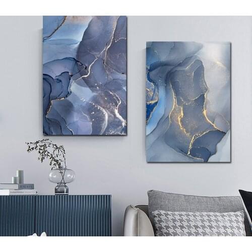 Modern Nordic Abstract Picture Wall Art Canvas Painting Blue Sea And Golden Sand Poster For Living Room Decoration No Frame