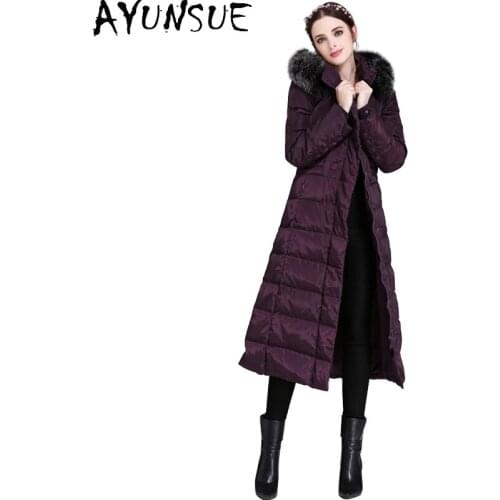 AYUNSUE Fashion High Quality Womens Down Jacket Real Raccoon Fur Collar Women Coats Female Winter Parkas Femme Veste Zjt254