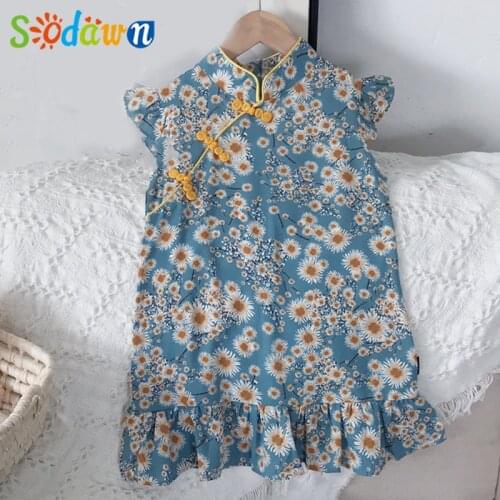 Sodawn Summer Floral Dress Flower Pattern Dress For Girls Cheongsam Kids Clothes Girls Childrens Dresses Girl Clothing