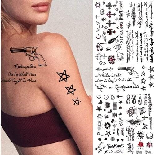 Cute Letter Quotes Small Star Temporary Tattoos For Women Kids Child Men Black Cross Tattoo Sticker Fake Waterproof Tatoos Fun