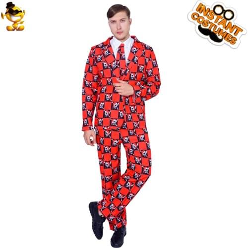 Skeleton Suit for Mens Halloween Costumes Spooky Skull Print Suit Adult Christmas Clothes