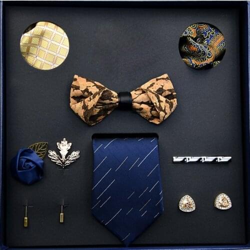 Mens Tie Bowtie Suitable for Wedding Engagement Business Banquet Gifts 8-piece Gift Box Set Top-end Polyester Silk Plaid Series