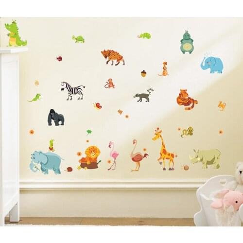 Cartoon Animal World Baby Room Wall Stickers For Kids Rooms Children Wall Stickers Bedroom Home Decor 60x30cm CP0578