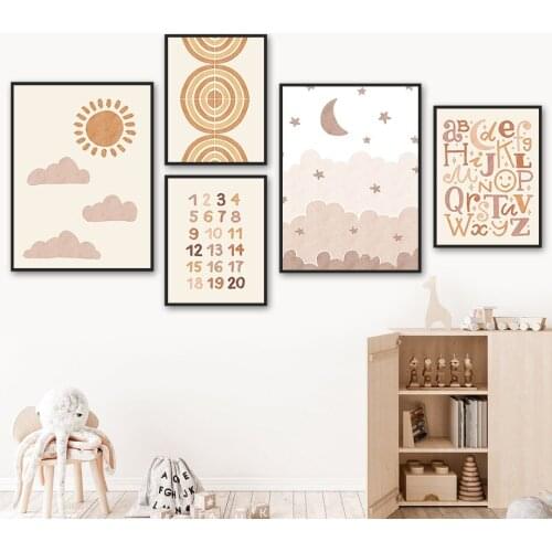 Rainbow Alphabet Numeral Cactus Unicorn Wall Art Canvas Painting Nordic Posters And Prints Wall Pictures Kids Room Nursery Decor