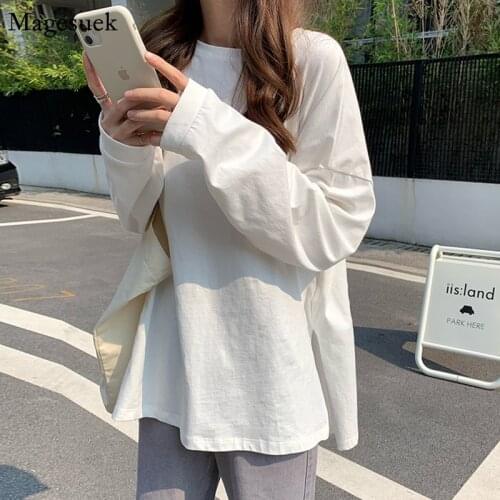 New Spring Autumn Cotton White Blouse Shirt O-Neck Solid Loose Blouses Women Casual Long Sleeve Female Shirts Tops Blusas 12936