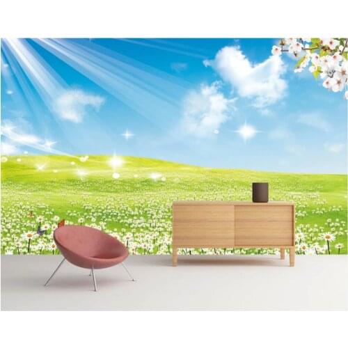 Wall paper 3 d custom mural Dream flower blue sky and white cloud grass butterfly home decor photo Wallpaper for bedroom walls
