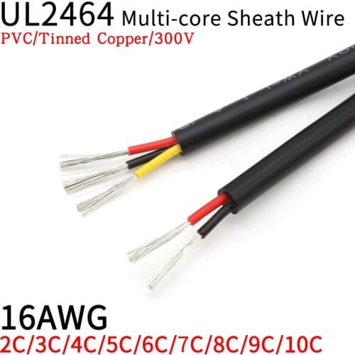 1M 16AWG UL2464 Sheathed Wire Cable Channel Audio Line 2 3 4 5 6 7 8 9 10 Cores Insulated Soft Copper Cable Signal Control Wire