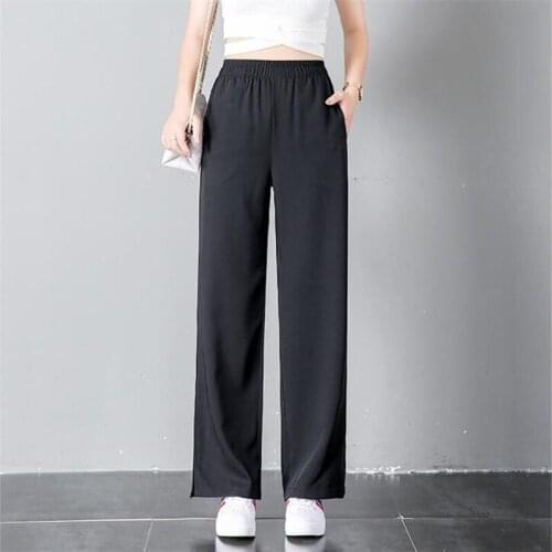 Chiffon women loose straight pants summer fashion casual new long wide leg pants split bottom trousers Large Size 7XL