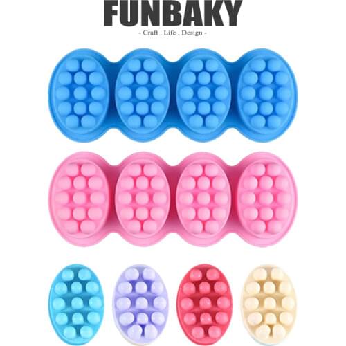 FUNBAKY Creative DIY Handmade Oval Soap Moulds Silicone Soap Mold Form Suppliers 3D Massage Soap Making Tools