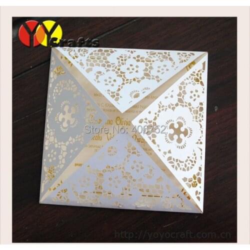 Folding wedding invitation cards,high-gradelaser cut invitation cards with ribbon and buckle