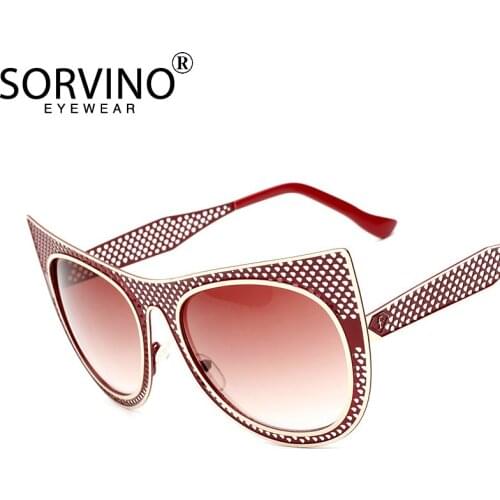 Cat Eye Sunglasses Designer Women Vintage Red White Hollow Frame Metal Female Sunglass Trend Wide Legs Men UV400 Glasses