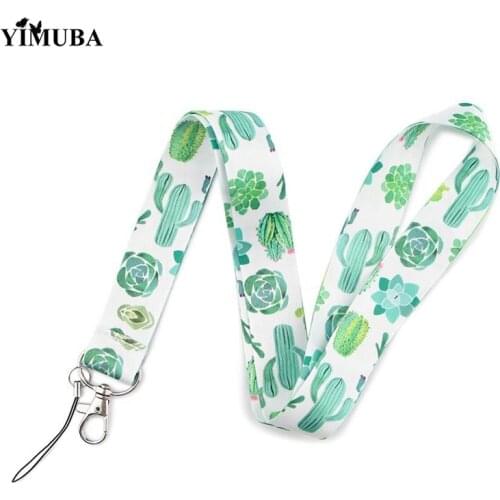 Fresh Green Cactus Lanyards Keychain USB ID Card Badge Holder Keycord Mobile Phone Straps DIY Lariat Webbing Ribbon Rope Keyring