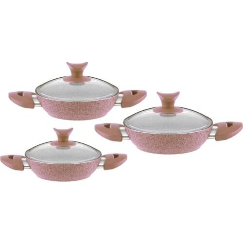 Tac-3128 Granit Plus 3 Piece Omelette & Sahan Set-Pearl Pink