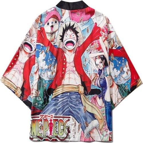 Japanese Kimono Japones Traditional Cartoon Comic Printing Hanfu Seven Sleeve Surplices Cloak Loose Yukata Women Coat Robe Rouge