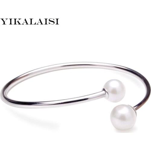 YIKALAISI 925 sterling silver jewelry Trendy 100% real natural freshwater pearl bracelets 18-19cm pearl jewelry For Women