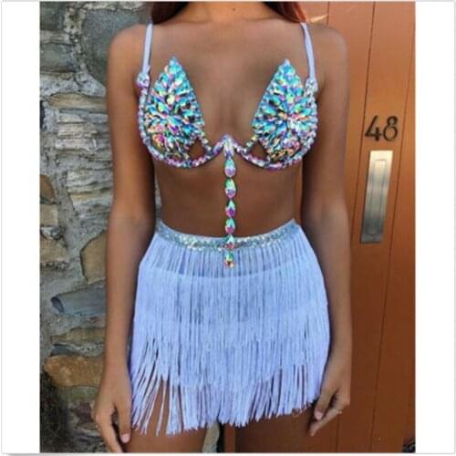 New Cover Up Beach Woman 2019 Women Sequin Tassel Skirts Crystal Festival Bikini Metal Body Chain Skirt Summer Beach Skirt