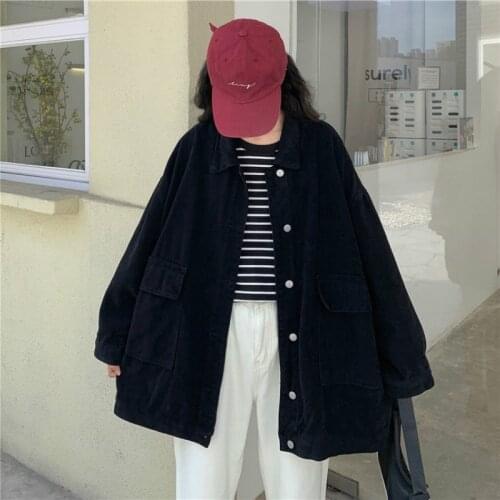 Deeptown Korean Style Women Shirts Black Autumn Winter Cotton Button Up Shirt Long Sleeve Tops Loose Casual Solid Women Blouse