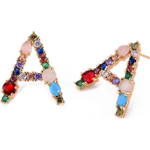 Womens Korean version of the personality 26 letter stud earrings colored rhinestones 2019 fashion stud earrings female jewelry